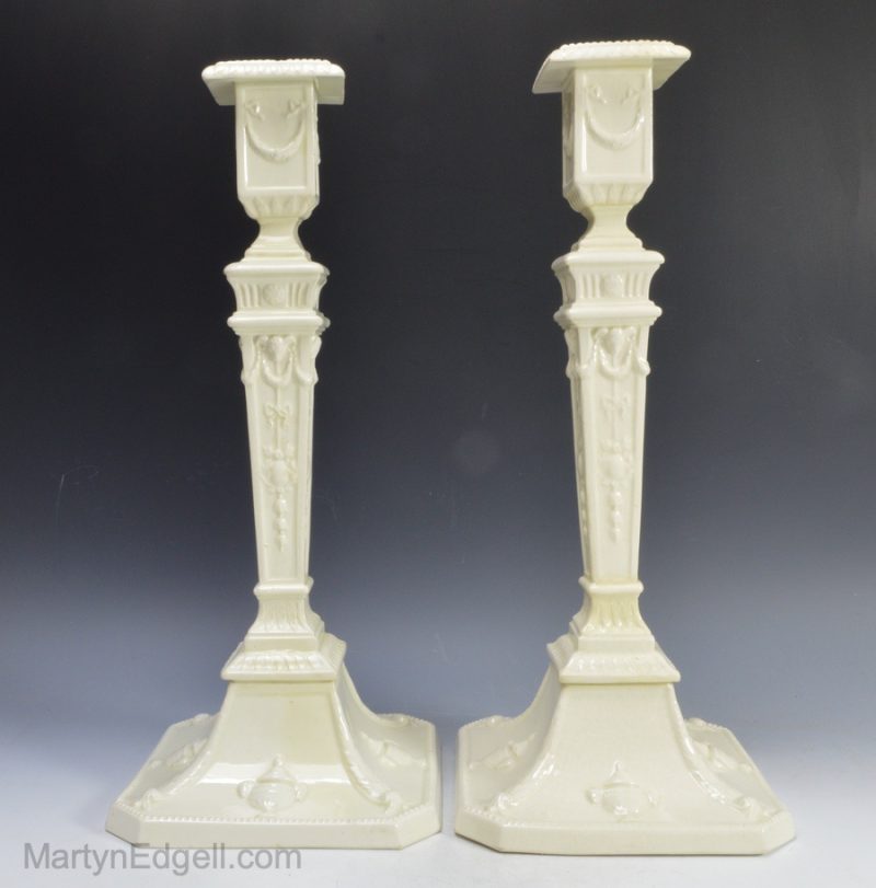 Pair creamware candlesticks
