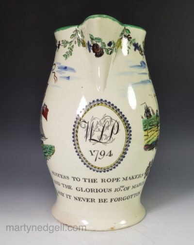 Creamware commemorative jug