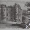 English porcelain plate decorated with a bat print of Nunney Castle, circa 1830