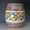 Pearlware pottery barrel decorated with Pratt colours under the glaze, dated 1822