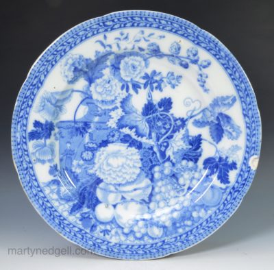 Pearlware pottery plate decorated with blue transfer, circa 1820