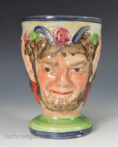 Pearlware pottery satyr mug, circa 1820