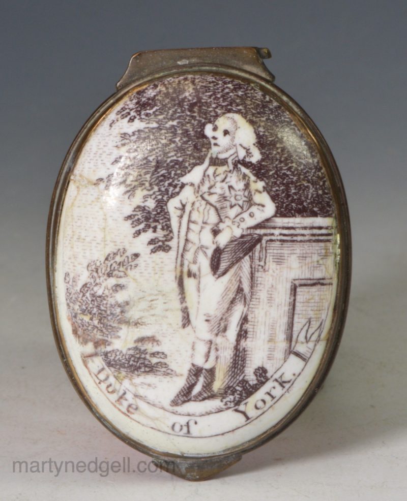 Bilston enamel patch box, circa 1790 commemorating The Duke of York