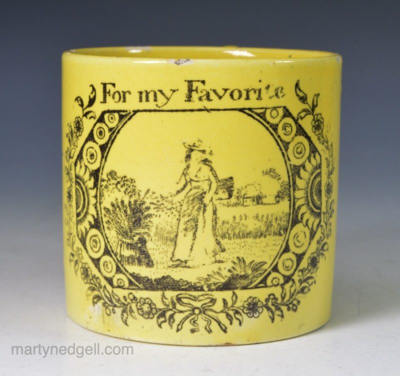 Canary yellow child's mug "For My Favourite", circa 1820
