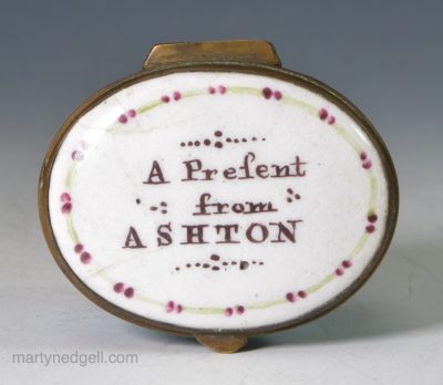 Bilston enamel box, circa 1790 "A Present from Ashton"