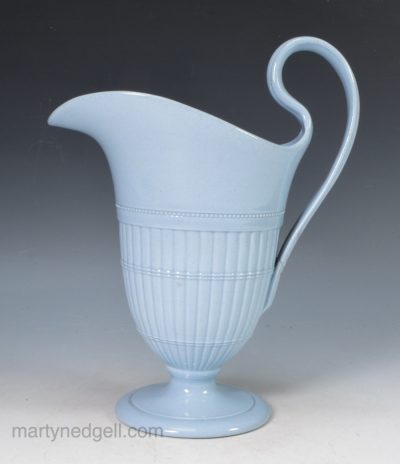 Wedgwood blue ground pottery engine turned ewer, circa 1820