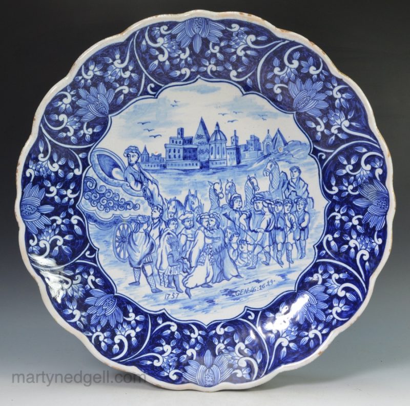 Large Dutch Delft dish decorated with an Old Testament Scene, circa 1850