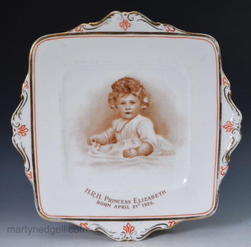 Paragon porcelain plate printed with a portrait of the Queen, circa 1928