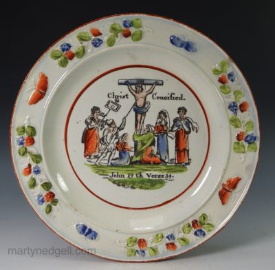 Pearlware pottery child's plate, "Christ Crucified", circa 1820
