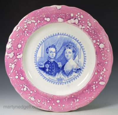 Pearlware pottery plate commemorating the marriage of Queen Victoria to Prince Albert, circa 1841