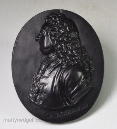 Wedgwood and Bentley black basalt medallion moulded with Dr Woodward, circa 1775