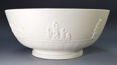 White stoneware bowl with classical reliefs, circa 1810, probably J. Mayer Staffordshire