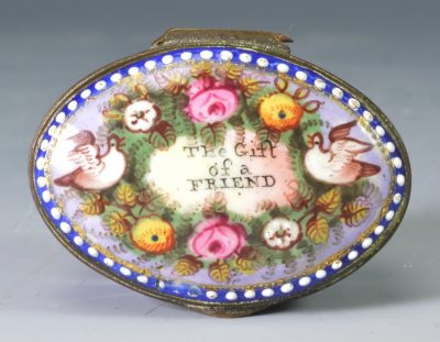 Bilston enamel patch box "The Gift of a Friend", circa 1780