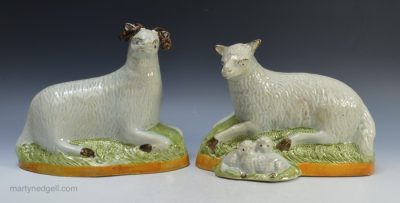 Pr Pearlware pottery sheep