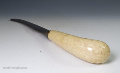 Agateware pottery knife handle and blade, circa 1750
