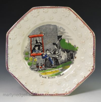 Pearlware pottery child's plate The Bird Man, circa 1830