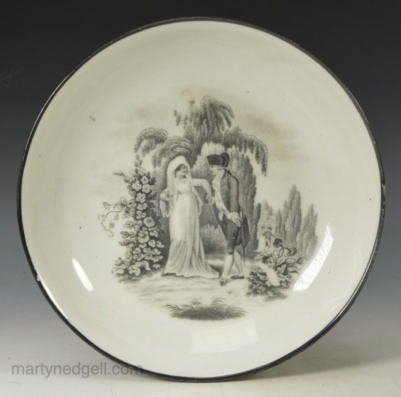 English porcelain saucer with a bat print, circa 1800