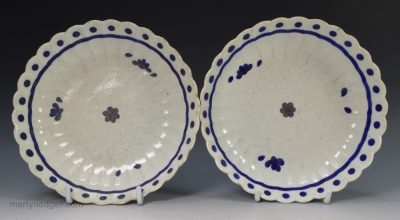 Pair of porcelain oversize saucers, circa 1790, possibly Liverpool