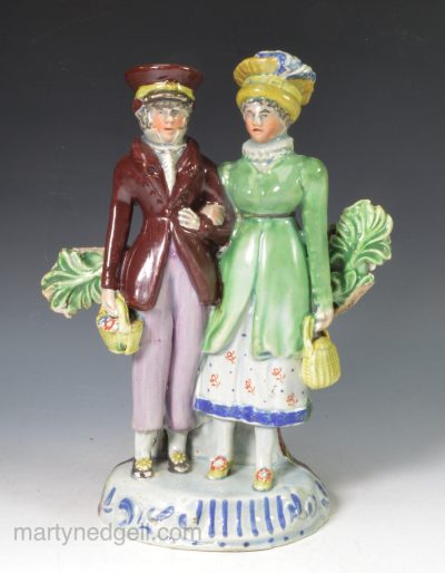 Staffordshire pearlware pottery Dandies figures, circa 1820
