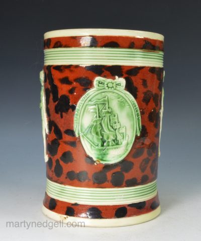 Creamware pottery mug commemorating the British victory at the Battle of the Saintes in the American Revolutionary War, circa 1782