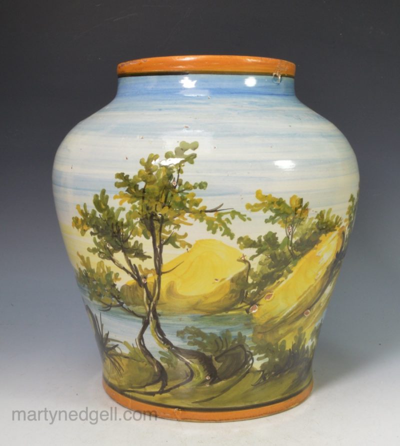 Castelli type tin glazed pottery vase, circa 1850