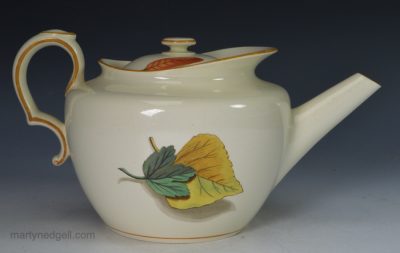 Wedgwood creamware teapot decorated with shadowed autumn leaves, circa 1820