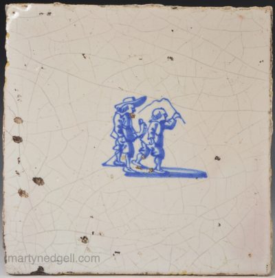 Dutch Delft tile children at play, circa 1750