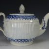 Pearlware pottery teapot painted in blue under the glaze, circa 1780, possibly Leeds
