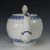 Pearlware pottery teapot painted in blue under the glaze, circa 1780, possibly Leeds