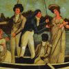 Reverse print on glass of a fishing party with a black servant rowing, circa 1810