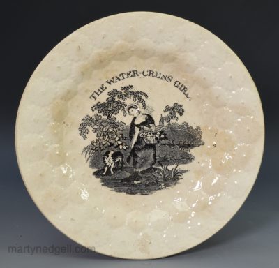 Pearlware pottery child's plate "The Water-Cress Girl", circa 1840