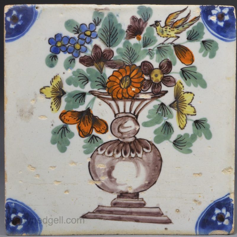 Liverpool Delft tile with rare corners, circa 1750