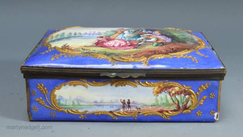 French enamel box painted with rural scenes, circa 1880