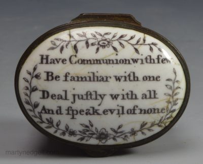 Bilston enamel patch box "Have Communion with few", circa 1780