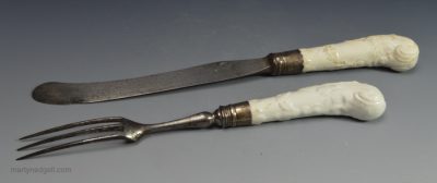 Bow porcelain knife and fork handles, circa 1760
