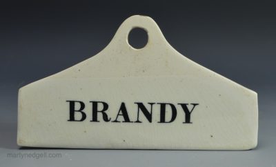 Pearlware pottery bin label "BRANDY", circa 1840
