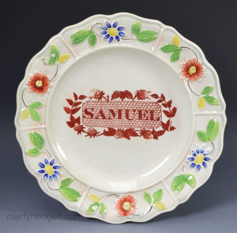 Pearlware p[ottery child's plate "Samuel", circa 1830