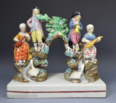 Staffordshire pearlware pottery musicians group, circa 1820