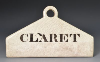 Minton pearlware pottery bin label "CLARET", circa 1850