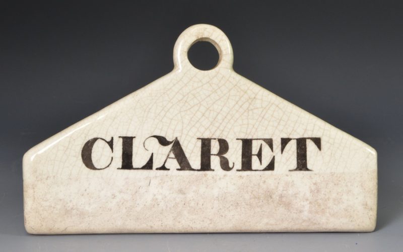 Minton pearlware pottery bin label "CLARET", circa 1850