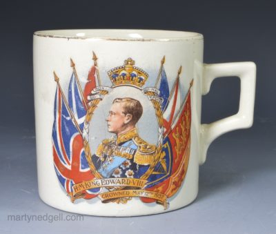 Commemorative pottery mug for the coronation of Edward VIII in 1937