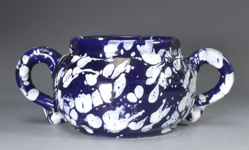 French tin glazed blue persan two handled pot, circa 1680, probably Lille