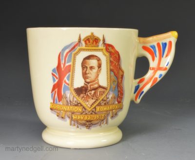 Commemorative pottery mug made for the coronation of Edward VIII in 1937, Burghley Ware Pottery Staffordshire