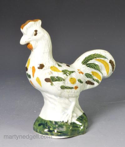 Prattware pottery toy cockerel, circa 1800