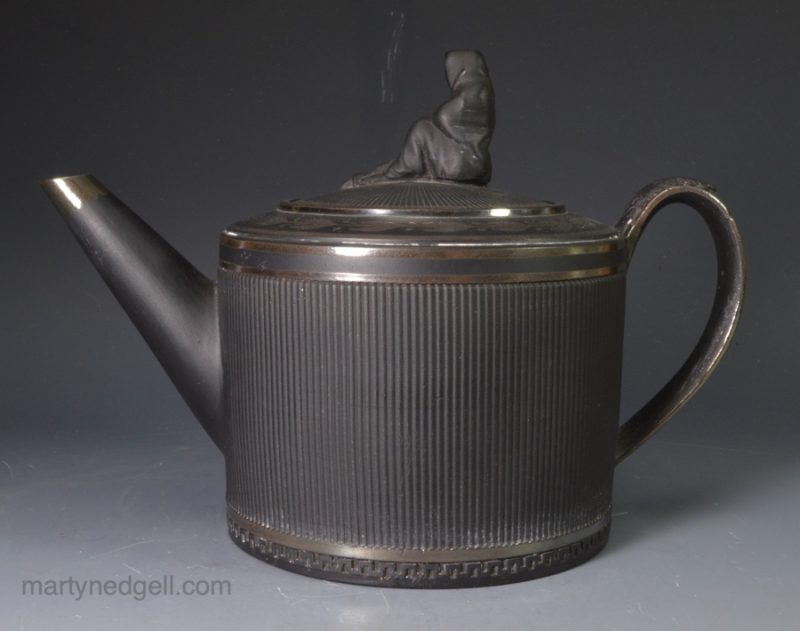 Black basalt teapot decorated with silver lustre, circa 1800