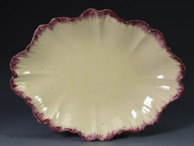 Creamware pottery shell edge dish, circa 1770