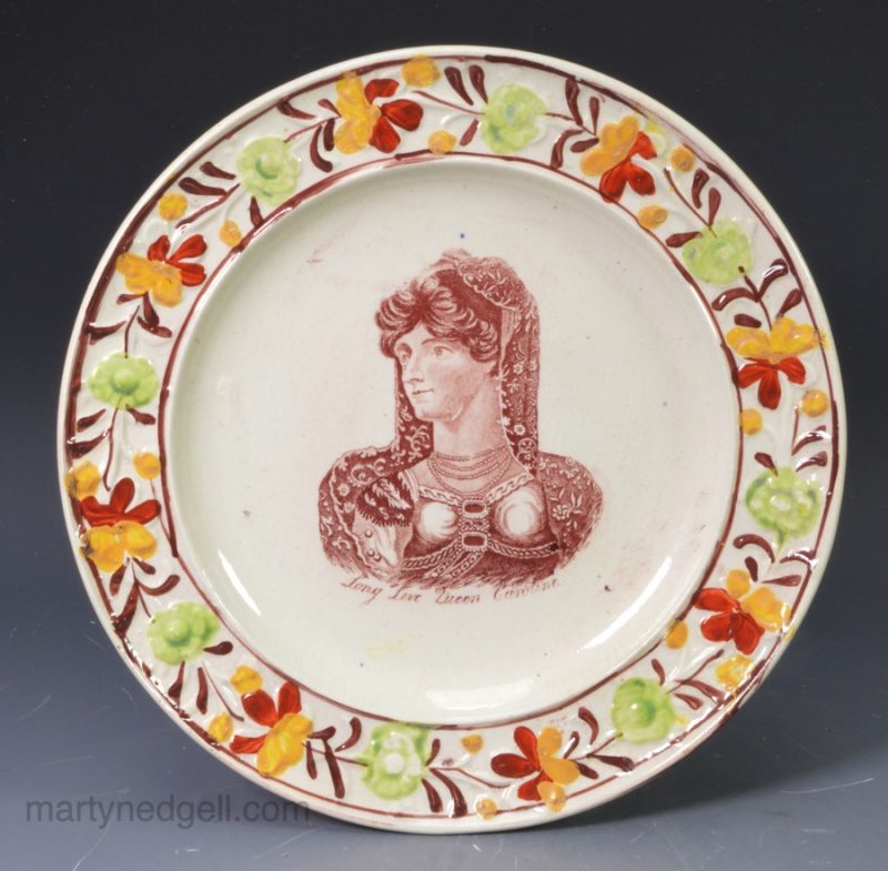 Pearlware pottery commemorative plate "Long Live Queen Caroline", circa 1821