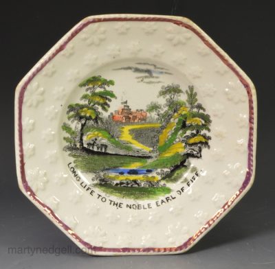 Pearlware pottery child's plate "Long Life to the Nobel Earl of Fife, circa 1840