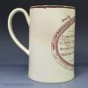 Creamware pottery mug printed with anti Tom Paine sentiments, circa 1780