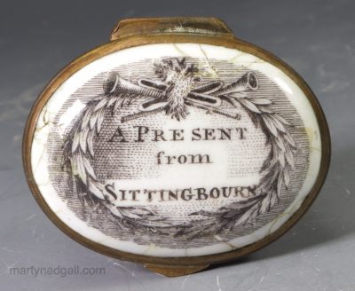 Bilston enamel patch box "A Present from Sittingbourn", circa 1780